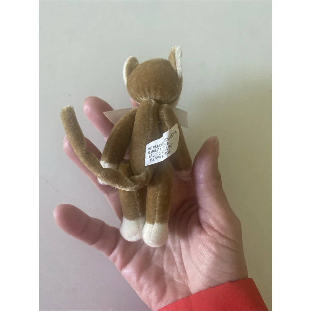 Bearington Bearkins Cat 5 Inch Brown Plush Kitty Pink Ribbon